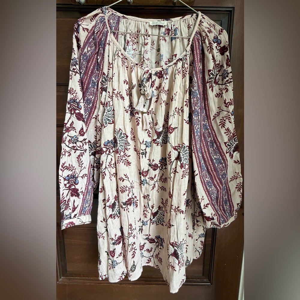 Lucky Brand Pink Long Sleeve Tie Front Tunic